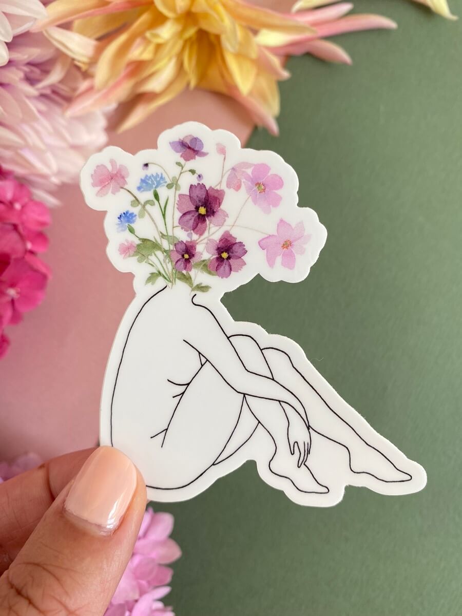 Sticker Femme bouquet anémone