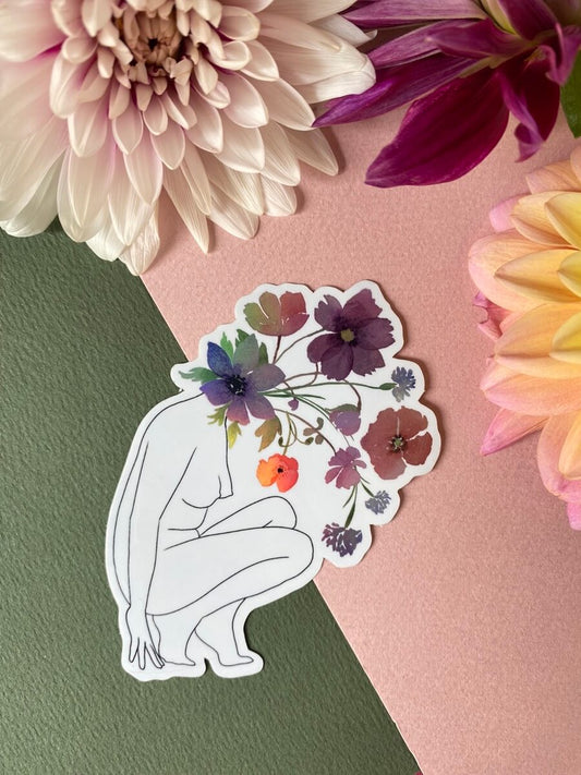 Sticker Holographique Femme fleurs des champs