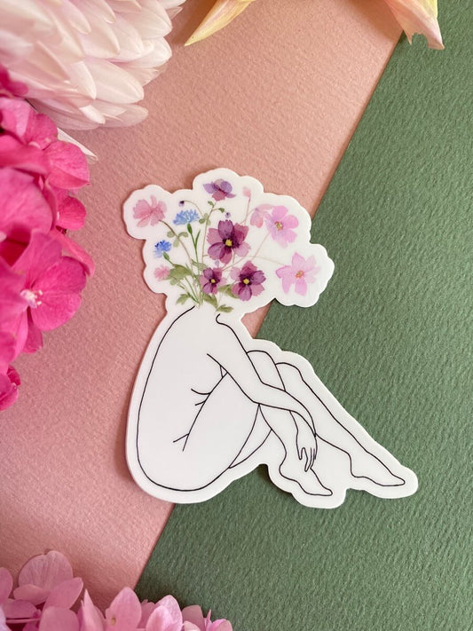 Sticker Femme bouquet anémone